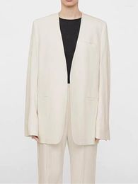 Women's Suits Women Silhouette V-Neck Blazer Buttonless Minimalist Design Loose Fitting Straight Simple 2023 Autumn Female Suit Coat