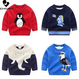 Pullover Kids Children Pullover Sweater Autumn Winter Boys Cute Cartoon Jacquard O-neck Knitted Jumper Sweaters Tops Clothing 230828