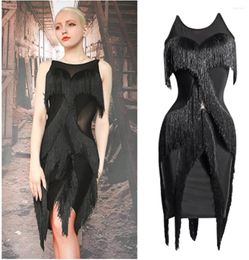 Stage Wear Latin Dance Competition Dress Women Sleeveless Mesh Black Fringe Samba Salsa Clothes Prom Adult