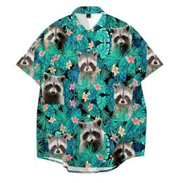Men's Dress Shirts LCFA Oversize Tropical Hawaiian Shirt Printed Short Sleeve Chest Leaf Animal Raccoon Casual Fit Vintage 230828