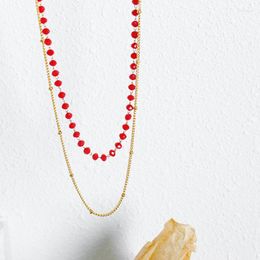 Pendant Necklaces Black And Red Glass Bead Splicing Layered Delicate Stainless Steel Fashion Women Chain Accessories Y2k Jewelry