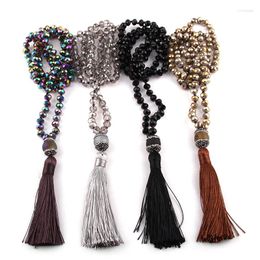 Pendant Necklaces Fashion Aqua Crystal Glass Knotted Handmake Paved Stone Tassel Necklace