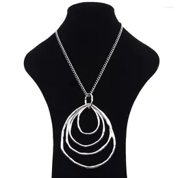 Pendant Necklaces 1 X Tibetan Silver Large Hollow Open Hammered 4 Rings Circles Jewelry NecklaLong Link Chain Lagenlook 34"
