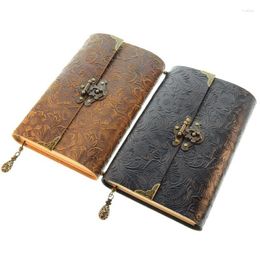 Soft Leather Travel Notebook With Lock And Key Embossed Pattern Diary Notepad Paper For Business Sketching & Writing Office Use