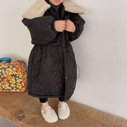 Down Coat Winter Fashion Princess Big Woollen Turn-down Collar Cotton-padded Jackets Girls Warm Quilted Long Style Oversized Coats