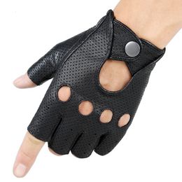 Mittens Wholesale Driver Night Club Couples gloves Gothic Punk Rock Show Genuine Leather Half finger Fitness 230828