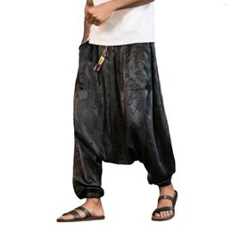 Men's Pants Mens Summer Clothes Ice Silk Dark Flower Trousers Fashion Loose Beach Retro Radish Oversize Pantalones