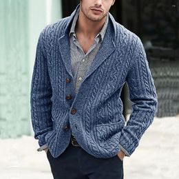 Men's Sweaters Men Sweater Coat Knitting Cardigan Stylish Lapel Knit With Twist Texture Long Sleeves