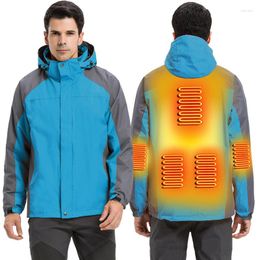 Hunting Jackets Winter Outdoor Warm Heating Hiking Skiing Waterproof Sportswear Smart Heated Hooded Windbreaker With Fleece Liner Mens