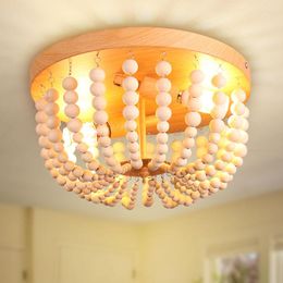 Ceiling Lights Wood Beaded Chandeliers Flush Mount Light Mini Chandelier For Bedroom Hallway Entryway Dining Room Living