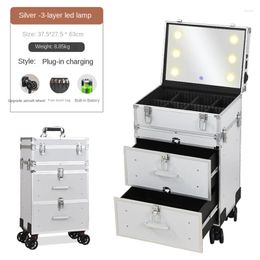 Suitcases Makeup Case On Wheels With Lights Professional 2023 Trolley Multilayer Artist Special Cosmetics Storage Toolbox