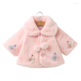 Down Coat 2023 Latest Infant Baby Girls Antlers Hooded Faux Fur Jacket Turn-down Collar Cape Warm Winter Thick Poncho Cloak Outerwear