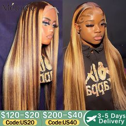 30 32 Inch Highlight Wig Human Hair Honey Blonde Coloured Straight 13x6 Lace Frontal Wig 220% Brazilian Hair for Women