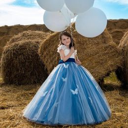 Girl Dresses 2023 Princess Multi-Color Floor Length Flower Dress Tulle Lace Ball Gown First Communion Children Birthday