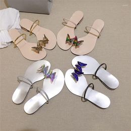 Slippers Women Summer Flip Flops Fashion Gril Brand Butterfly Decor Ladies Casual Soft Sole Outdoor Beach Sandals Slip On Flats