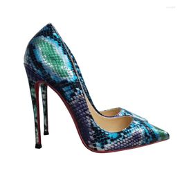 Dress Shoes Size 34-45 Sexy Blue Snake Print Genuine Leather Insoles Pointed Toe Women Stiletto High Heels Pumps