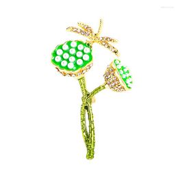 Brooches Fashion Green Rhinestone Creative Dragonfly Lotus Brooch Female Personality Temperament High-End Exquisite Pin