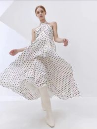 Basic & Casual Dresses Hanging neck sleeveless polka dot printed dress