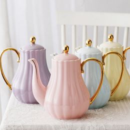 Mugs Macaroon Color Coffeeware Utensils Ceramic Afternoon Teapot Cup Set Pumpkin Shape Gardenia Printed Coffee Kettle 230829