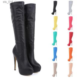 Boots Big Size 35-42 Leather Fashion Ladies Long Boots Round Toe Black Sexy Over Knee Thigh High Boots Women Platform High Heels Shoes T230829