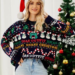 Women's Sweaters Winter Christmas Tree Loose Knit Sweater Round Neck Little Snowman Sequin Snowflake Pattern