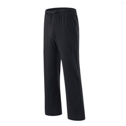 Men's Pants Trousers Solid Length Full Casual Daily Mid Waist Drawstring Pocket Breathable At Home Wide Legged Loose