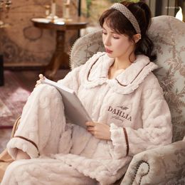 Women's Sleepwear Christmas Pyjamas Loungewear Sets With Pants Pocket Woman Winter Fleece Turn-Down Collar Home Clothes For Women FG441