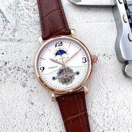 Neue Modeuhr für Herren, automatisches mechanisches Uhrwerk, wasserdicht, hochwertige Armbanduhr, Stundenzeigeranzeige, einfache Luxus-populäre Uhr, Lederarmband AA135