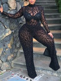 Women s Plus Size Jumpsuits Rompers LW jumpsuit sexy See through Jumpsuit Autumn Long Sleeve women s Party Night Club Bodysuit Black clothing 230829