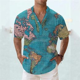 Men's Casual Shirts Short Sleeve Shirt Nautical Maps Print Large Size Summer Streetwear Oversized Mens Clothing Button Tops