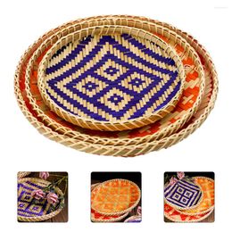 Plates Colorful Dustpan Bamboo Tray Table Decor Weaving Basket Woven Container Dining Decoration Round Plate