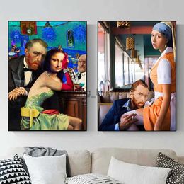 Mona Gogh Funny Lisa Van Famous Portrait Poster Canvas Painting Girl With Pearl Abstract Wall Art Picture Home Living Room Decor HKD230829