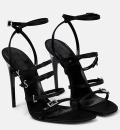 2024 Luxury Summer Brand Amina Muaddi Gilda Sandals Shoes Women Crystal-embellished Leather Mules Martini Heels Lady Party Dress Slip On Slippers EU35-43 With Box