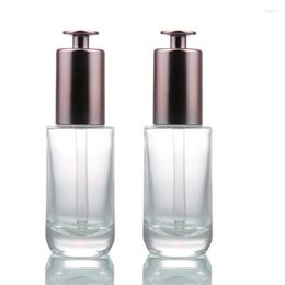 Storage Bottles 500pcs Factory Wholesale 30ml Clear Glass Dropper Bottle With Silver Rose Gold Press Pump Essential Oil Serum Cosmetic