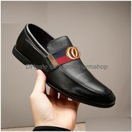 Dress Shoes Luxury Leather Formal Top Layer Cowe Casual Single Fashion Business Shoe Loafers Chaussure Homme Luxe Marque A9 Drop Deliv Dhybz