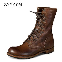 Boots Men Leather Plus Size Knight boots Man Lace Up Ankle Brithsh Motorcycle for Zapatos De Hombre 230829
