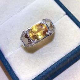 Cluster Rings Fashion Man Silver Ring 3ct 8mm 10mm Natural Citrine For Party Solid 925 Jewellery