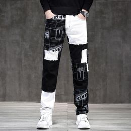 Mens Jeans Pantalon Homme Men Jean Splicing Pants Neutral Pactchwork Streetwear Trend Brand Trousers For Casual Solid Biker Male 230829