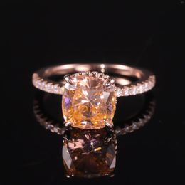 Cluster Rings GEM'S BALLET Cushion Cut Diamond-fire CZ - Moganite Color Engagement Ring 925 Sterling Silver Handmade Gift For Her