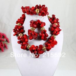 Necklace Earrings Set African Nigerian Wedding Red Coral Beads Jewellery Costume 2014 CJ029