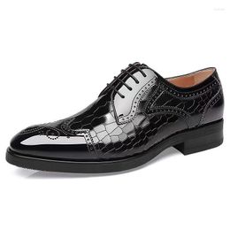 Dress Shoes Man Crocodile Skin Loafers Brogue Designer Men Formal Leather Lace-up Office Business Wedding Oxford