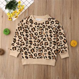 Hoodies Sweatshirts 1-7 Years Kids Baby Girls Sweatshirts Long Sleeve Leopard Print Pullover Autumn Warm Kids Boys Clothes Active Sports Girls Tops L0829