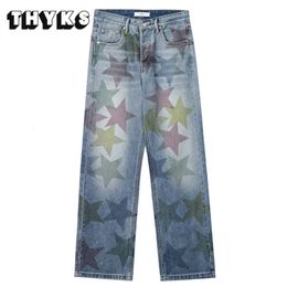 Mens Jeans High Street Jean Pants Men Full Star Print Straight Harajuku Vibe Washed Trousers Baggy Streetwear Denim Y2K Clothes 230829