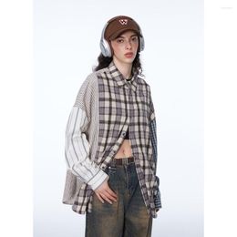 Men's Casual Shirts Splice Plaid Shirt Men Women Cityboy Streetwear Fashion Hip Hop Oversized Loose Long Sleeve Cardigan Unisex Blouse