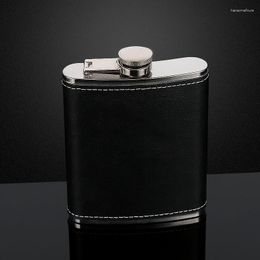 Hip Flasks 6 OZ Portable Stainless Steel Flask PU Leather Metal Wine Bottle Outdoor Russian High-end Black Wrap