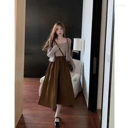 Work Dresses Autumn Striped Long-sleeved Cardigan Coat Suit Slim Female Suspender Dress Fashion 2 Piece Sets Outfits For Women 2023