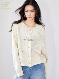 H Han Queen Autumn Winter Korean O-Neck Knitted Cardigans Sweater For Women Tops Basic Fashion Buttons Long Sleeve Sweaters Tops HKD230829