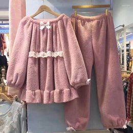 Women's Sleepwear Winter Thickened Pajama Sets Double-Sided Plush Cute Home Wear Pajamas Warm Velvet Suit Kawaii Clothes Women