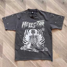 Mens T-Shirts Quality Hellstar Studios Inner Peace Fashion T-Shirt Men Skeleton Print Washed Women T Shirt Streetwear Tees