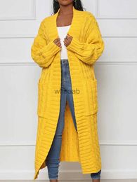 Long Winter Cardigan Women Casual Oversized Knitted Sweater Loose Solid Long Sleeve Knitwear Female Vintage Green Twist Cardigan HKD230829